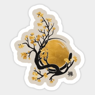 Zen Enso Circle, Golden Sun and Sakura Blossom Sticker